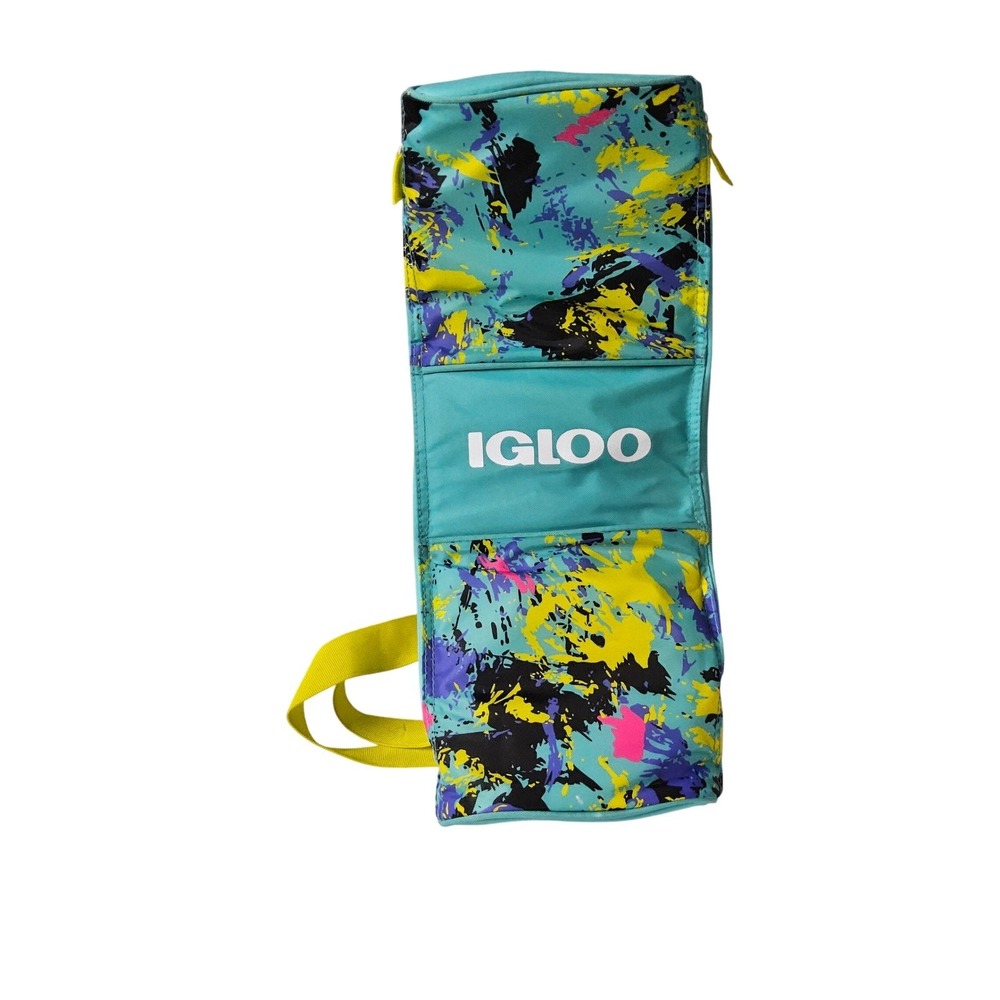 Igloo Insulated Can Beverage Bag 90s‎ Splatter Paint Shoulder Strap Turquoise